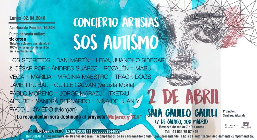 VEGAOFICIAL's tweet photo. El 2 de Abril esta 👸🏻🐟 con @kikekaster , junto con muchos otros compañeros, tenemos una cita solidaria en galileo por el #autismo #ArtistasSOSAutismo 
Me encantará que nos acompañen los que puedan aportar su granito de arena 
Entradas: https://t.co/svNksdSWOi https://t.co/DSApQxw0pu