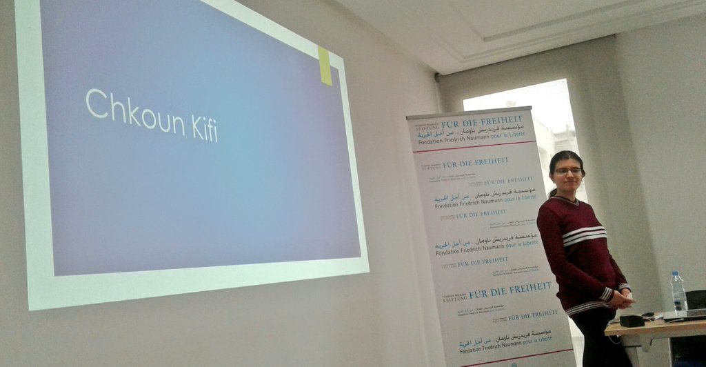 FNFTunisia's tweet photo. Chez #FNFTunisia cet après midi,
La présentation de l'application "chkoun kifi" par Mouna Dhaouadi. C'est  application mobile d'opinion matching.  
#HiTech #Election2018 #Municipales #YOUTH #gouvernance #Tunisia https://t.co/mb2QCFLEER