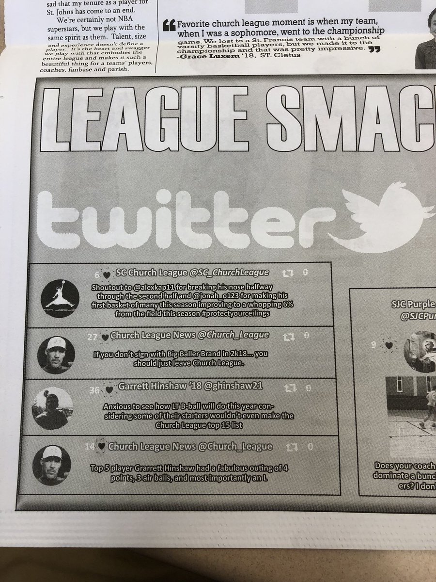 Church_League's tweet photo. Church League Newspaper addition. Credit to @grantc_3100 for the great section. Rankings a little dicey however great article. #AdolphMurphy https://t.co/DsrYuAzum2