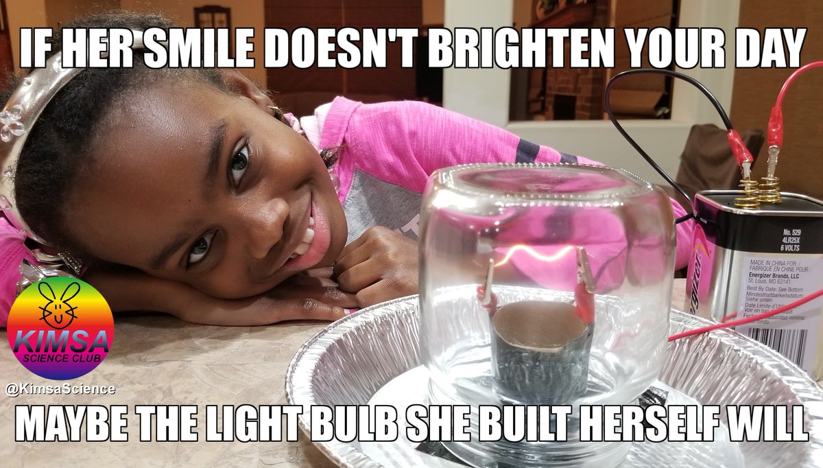 KimsaScience's tweet image. An all new "SHOCKING" episode of the KIMSA Science Club premieres today! I built my own light bulb to demonstrate Electrical Circuits! Check it out: youtu.be/lNXeUbo5GbA -M