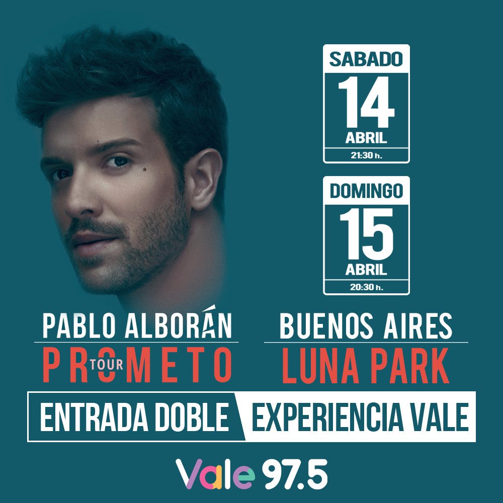 Vale975's tweet photo. Si querés ver a @pabloalboran en vivo, no te despegues de Vale 97.5
¡¡Este finde podrás ganar tu #EntradaDoble!!
#YoEscuchoVale975 https://t.co/BtDBZvfQYD