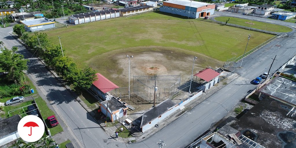 Travelers's tweet photo. Yabucoa, Puerto Rico was hit hard by Hurricane Maria. Today, a team of Travelers volunteers is partnering with nonprofit @AllHandsHearts to restore a beloved baseball diamond and build a brand new playscape, to help bring a spirit of fun back to the community. https://t.co/tKQtIV7e0i