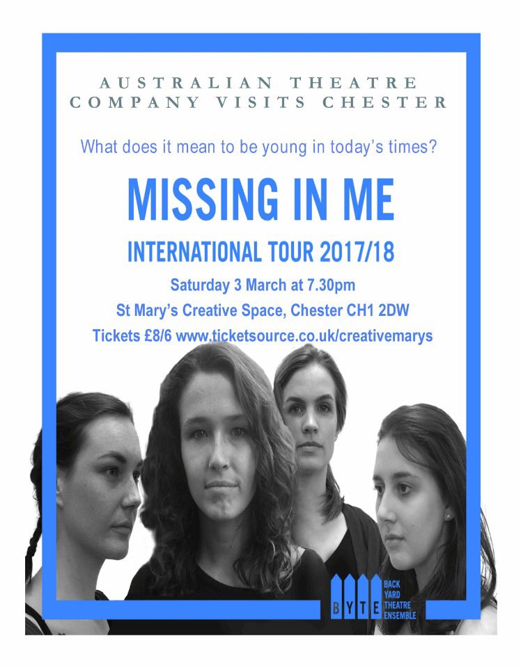 CreativeMarys's tweet image. What does it mean to be young in today's world? Told by an Australian company now arrived in Chester. Tickets on door Sat 7.30pm (£8/6)