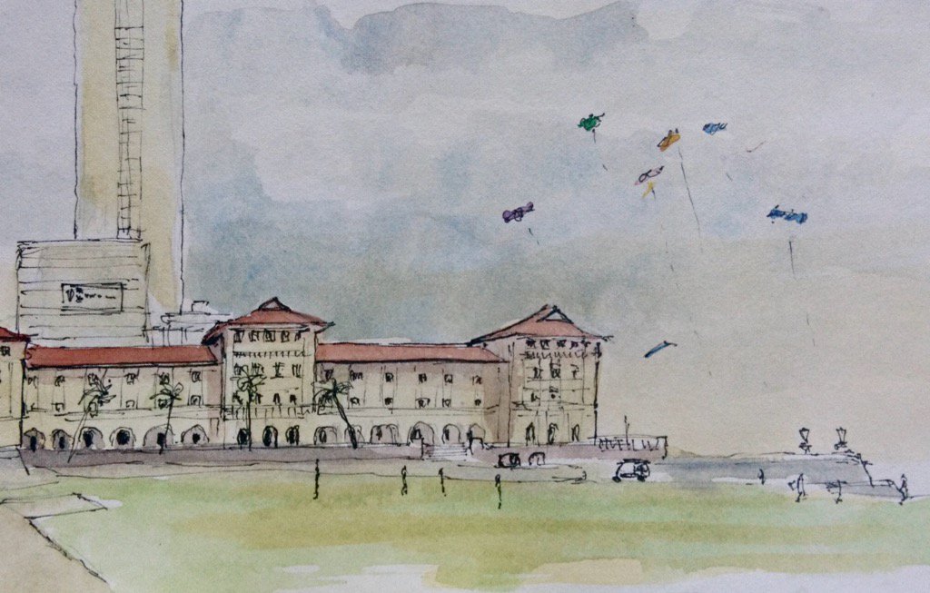 Kites flyIng on #GalleFaceGreen #GalleFaceHotel in #Colombo. This closes my #srilankasketchbook #SriLanka