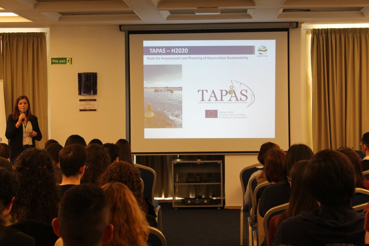 tapas_h2020's tweet photo. Rachel Cox @aquabt gave a presentation on @tapas_h2020 at @SCubed_Malta Annual Science Conference. #aquaculture #Mediterranean https://t.co/REa0meOQU5