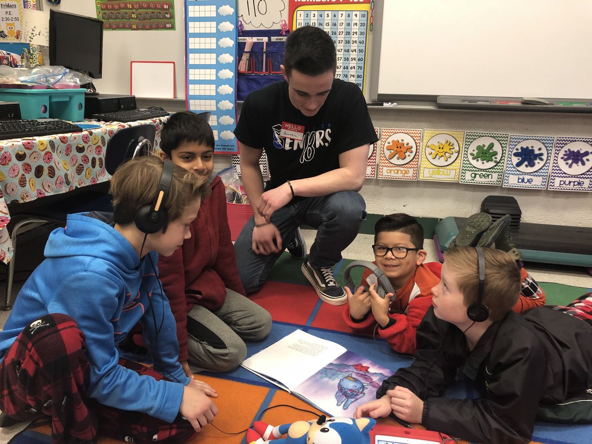 Mrs. London’s 4th graders buddied up with Miss Henry’s kindergarteners to listen to books! #ReadAcrossTitus #TitusPride #southside
