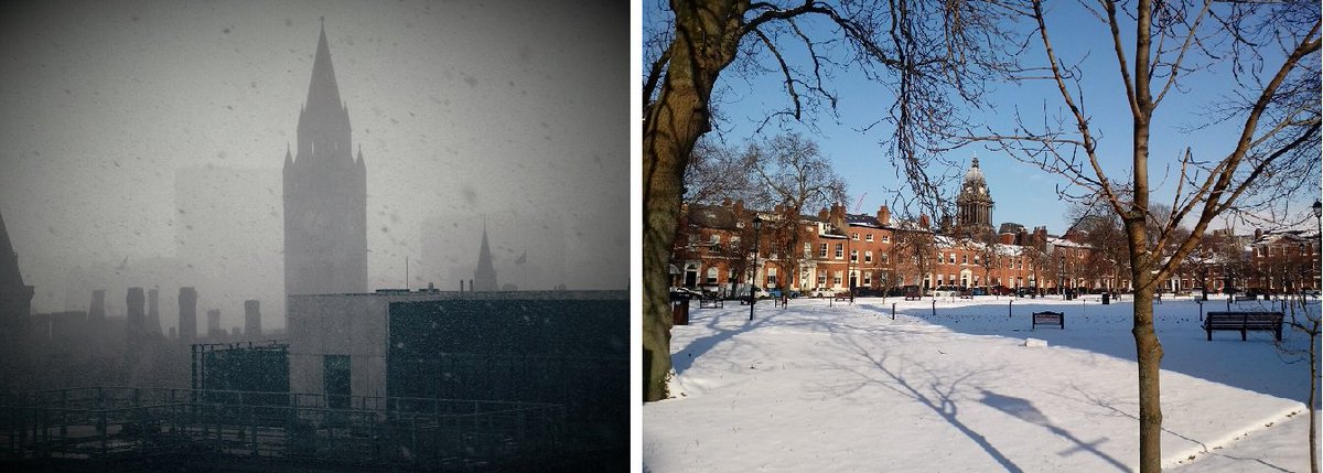Watts_Group's tweet photo. #WattsFridayView: #TheBeastFromTheEast had us all in its grip this week, and provided us with some interesting and very different views as we can see from these photos of #Manchester and #Leeds respectively. We hope everyone is staying warm and safe! https://t.co/vb6ridfC0s