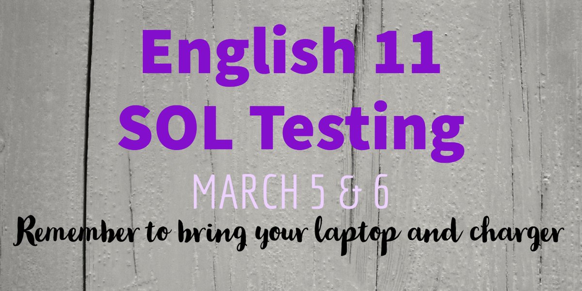 Chantilly_HS's tweet photo. Remember to bring your fully charged laptop and charger on Monday and Tuesday for SOL testing! #FCPSon #ChantillyPride https://t.co/vyII6baW04