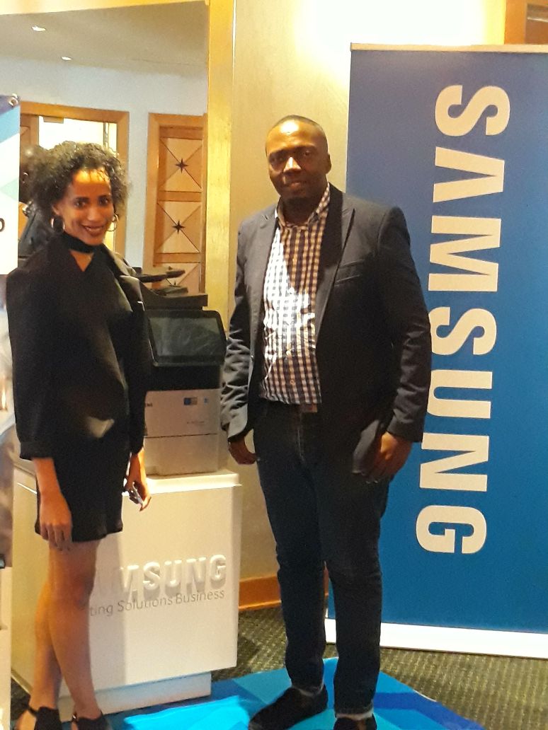 Mr Thano Nyathi from Samsung Oasys, and Miss Gusta-Lee Lentoor from De Wet Wepener Attorneys in Welkom, Free State at the Legal Practitioners information update @AIIFZA <a href="/LawSocLibrary/">Law Society Library</a>