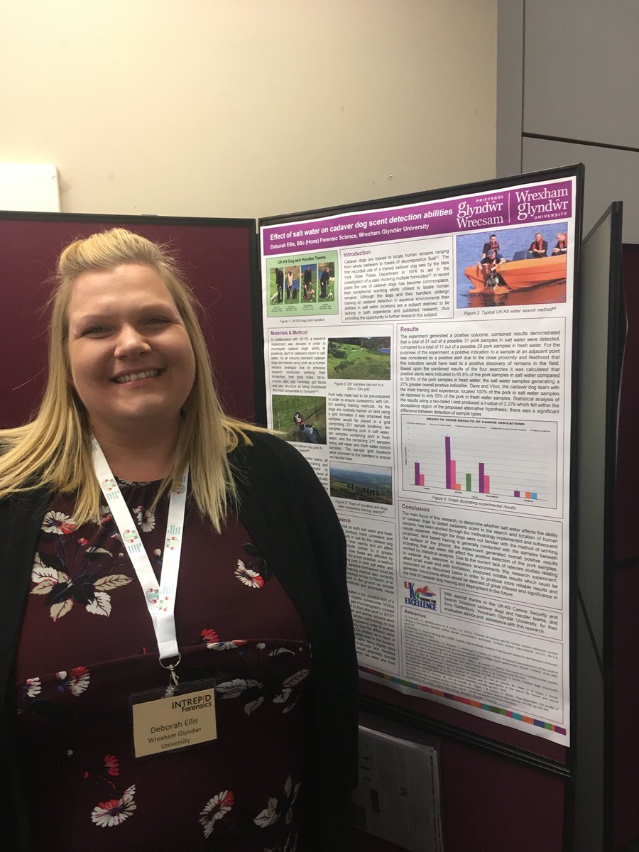 ScienceWXM's tweet photo. A huge congratulations to Debbie whose poster on #cadaverdogs took 2nd prize at the @CharterForSci @INTREPIDForSci conference on innovation through #forensiccollaboration https://t.co/VoLO0OVj6b