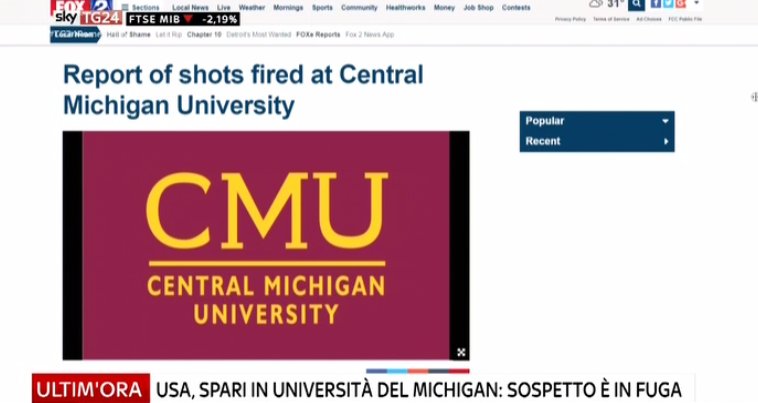 SkyTG24's tweet photo. #UltimOra Stati Uniti, spari in Michigan #CMUniversity. Sospetto in fuga #Canale50 https://t.co/0kxapzvQk0 https://t.co/LMpgyHRcni