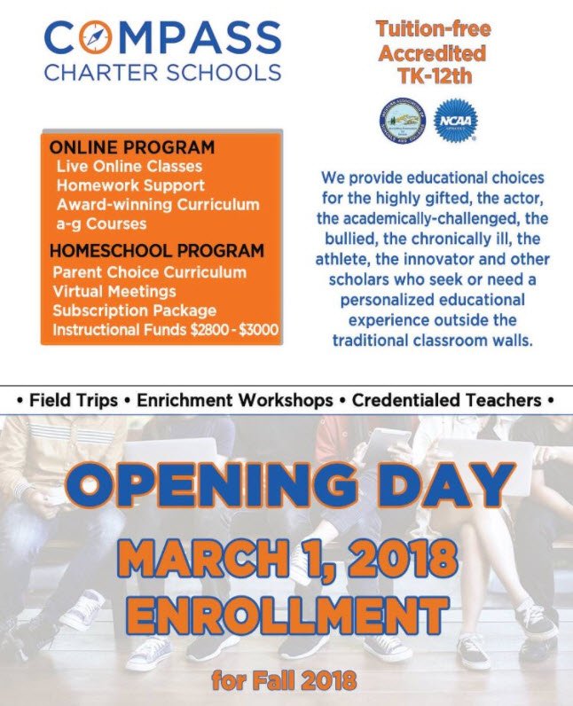 CompassMrSpink's tweet photo. Enrollment has opened at Compass Charter Schools for the 2018-2019 school year! Don’t wait another minute to find out how...the time is now! @CompassCs @CCSEnroll #QualityEducation #Options #VirtualLearning #homeschooling #ChooseCompass #ScholarsFirst https://t.co/avoczWRRde