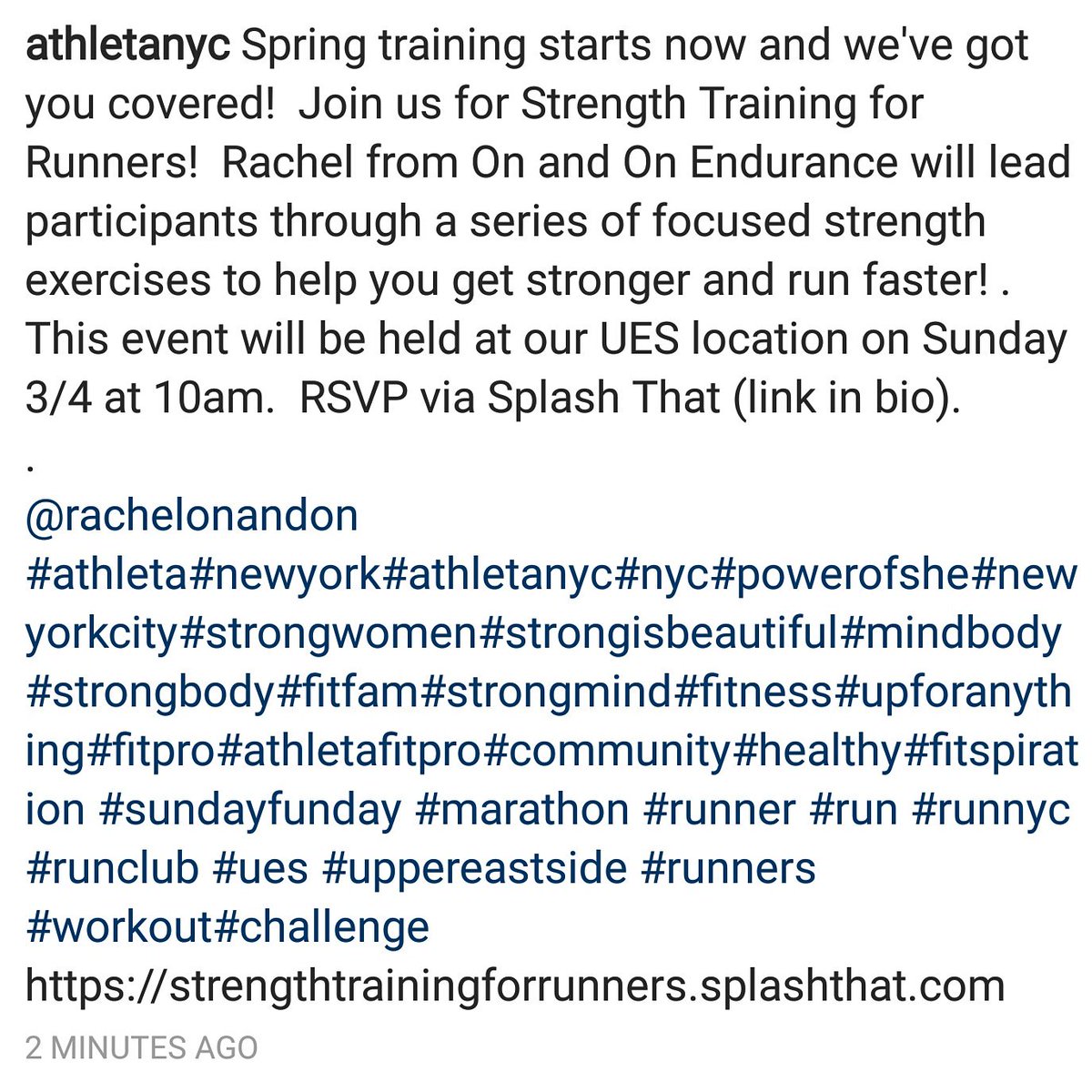 RachelOnandOn's tweet photo. Come sweat with us on Sunday! #strengthtrainingforrunners #athletaues https://t.co/QTV6hzlHIr