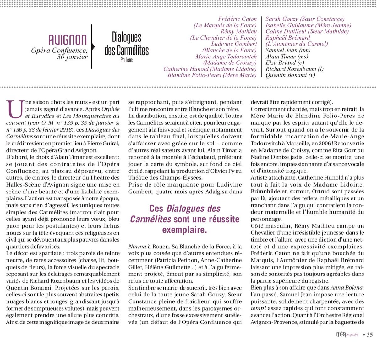 OperaAvignon's tweet photo. OPÉRA MAGAZINE EN PARLE //  DIALOGUES DES CARMÉLITES poulenc
Compte-rendu signé Richard Martet https://t.co/qZEgy9Qoto