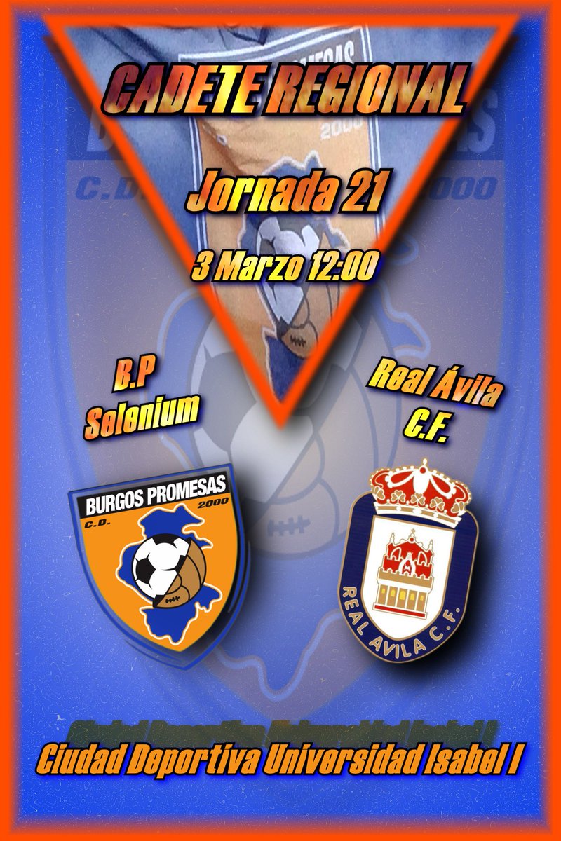 LaFactoriaBCF's tweet photo. Este sábado, 3 Marzo a las 12:00 en #CadeteRegional el #BPSelenium recibe al @RealAvilaCF #BurgosPromesas @ui1Universidad https://t.co/8hTDZa720d