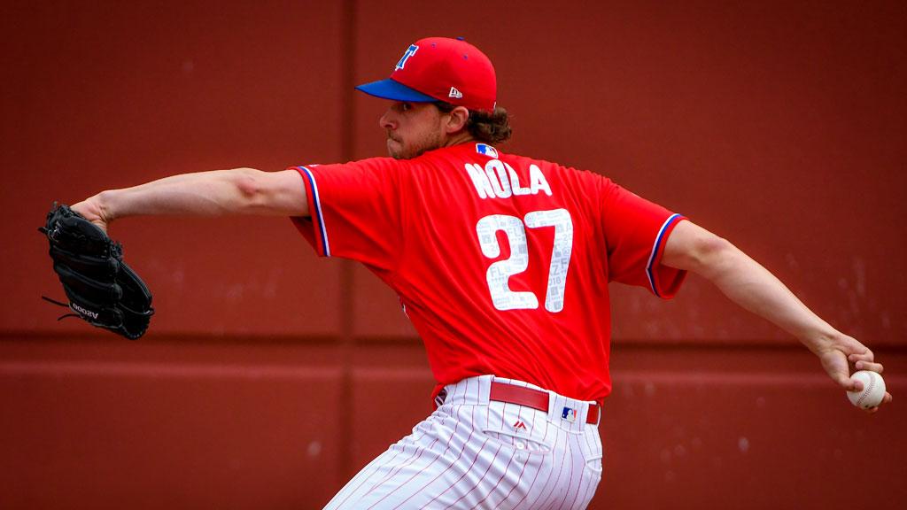 Phillies's tweet photo. .@AaronNola027 pitches today.
Aaron Nola will pitch on #OpeningDay.
Aaron Nola wears number 27.
#OpeningDay is 27 days away. 🤯

#GeauxPhils https://t.co/6snxSpfe1h
