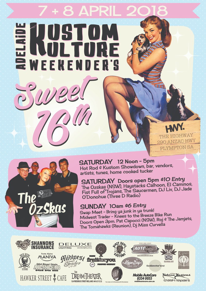 Adelaide Kustom Kulture Weekend No 16 April 6-7-8! Kustom Kulture Weekend has it all. It’s fun, it's cool and a outright Riot!!! Tickets out now! #kustomkulture #bambalam #samusic #ozskas <a href="/PatCapocci/">Pat Capocci</a>  <a href="/TheSaucermen/">The Saucer-men</a> #bambalam #hotrods #JamJets #elcaminos #haystackscalhoon #SATHH