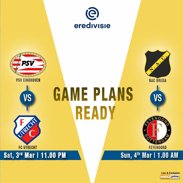 iamdarth007's tweet photo. Game day, Double Header in the @eredivisie !
Who do you think will win the match?
To Find Out watch the action #LIVE on #NeoPrime from 11.00 PM onwards
#football #winner #goal https://t.co/h2vNrS2s23