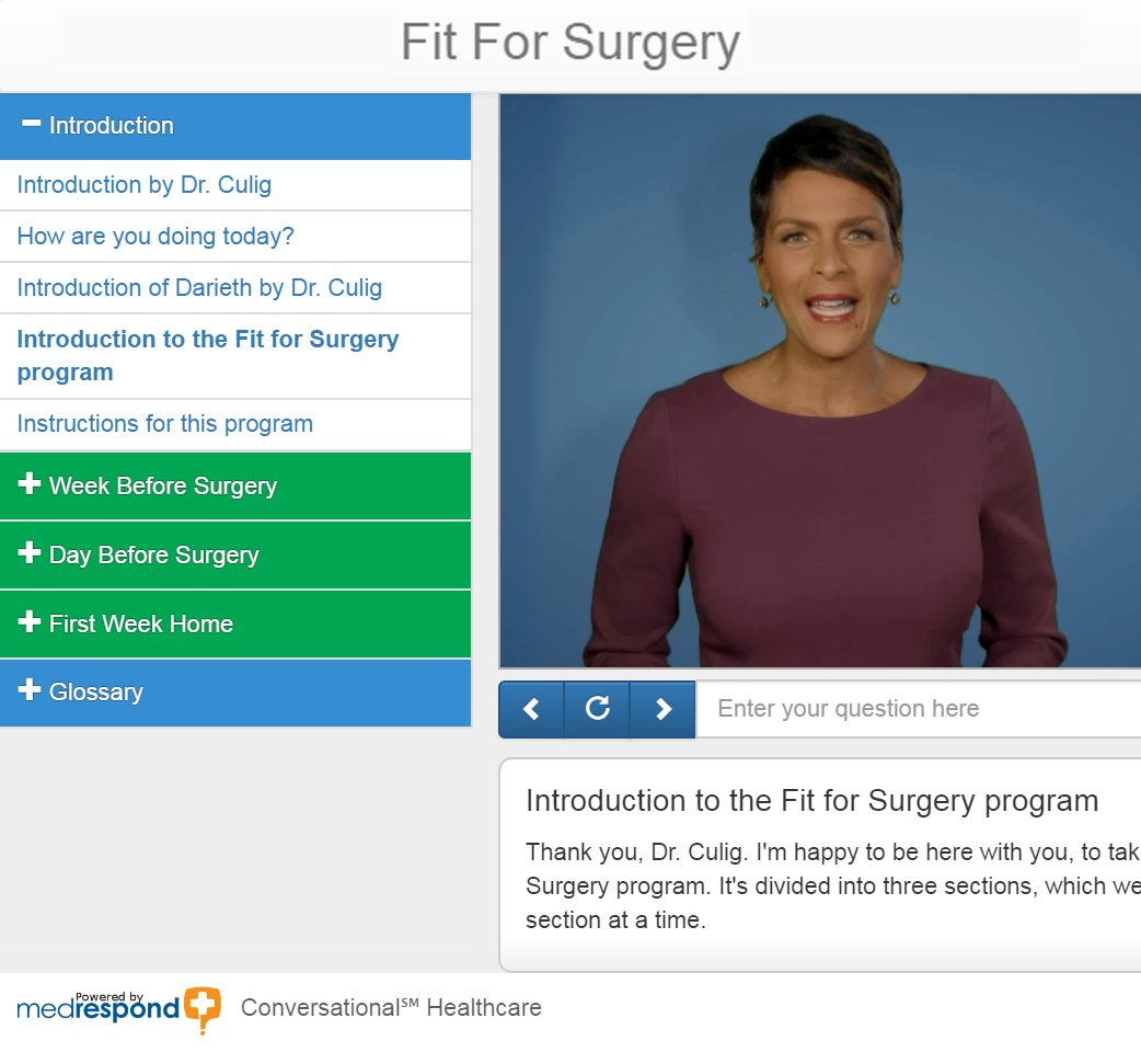 How do patient engagement tools help patients with their health journey? MedRespond works directly with your physician to provide you with conversational videos to walk you through your health journey from start to finish. This enables you to prepare pre- and post-operative care.