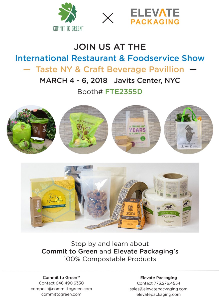 ElevatePack's tweet photo. We're going to be at the @TheFoodShows @tasteny at @javitscenter starting this Sunday! @committogreen #tasteny #thefoodshows #irfsny #javitscenter #compostable #zerowaste #foodwaste Come find us at Booth# FTE2355D! https://t.co/tUBQ3RaW99
