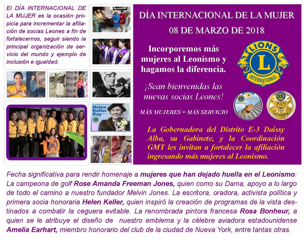 GobDistritoE3's tweet photo. El #Leonismo también celebrará el #DíaInternacionalDeLaMujer La Gobernadora del @E3Gob2017 @DaissyAlba y su equipo invitan a fortalecer la afiliación incorporando más mujeres al #LionsClubs #DistritoE3 https://t.co/uaIXpKP1SA