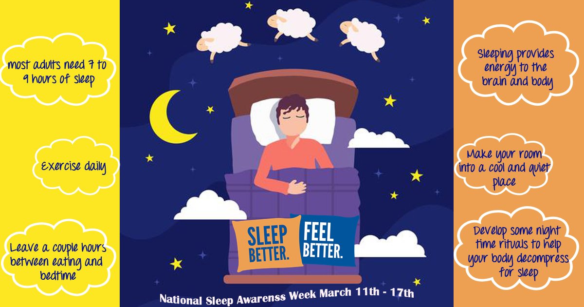 TopperWell's tweet photo. Make sure you are getting enough sleep by exercising daily, decompressing to get ready for bed, keeping your room at a cool temperature, keeping it quiet, and keeping it dark. Also, make sure you are not pulling all-nighters. Put yourself first. #HEP #WellU #TopperWell #WKU https://t.co/xGY1UfZXwi