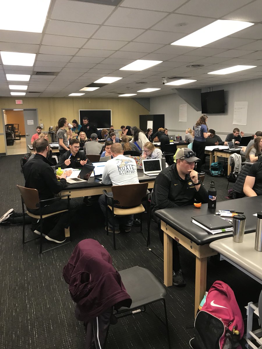 MizzouATP's tweet photo. Great day of IPE @MizzouSHP with AT/PT concussion and vestibular therapy case work. In addition students from AT/PT/OT/SLP/ABA &amp; Public Health spent time learning about the value of communication and team work! @NATA_IPEP @nexusipe @MizzouSHPPT #NATM2018 https://t.co/9yVsJlROtx