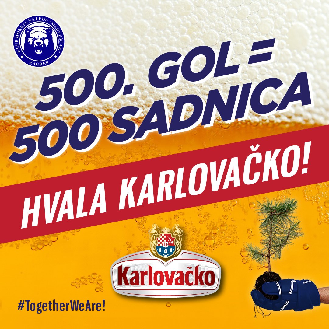 KHL_MedvescakZG's tweet photo. Pao je 500. Gol u #Brlog koji slavimo uz @karlovacko i 500 novih 🌲 za Dalmaciju! #posumimoHRvatsku https://t.co/jjE9MMjEPy