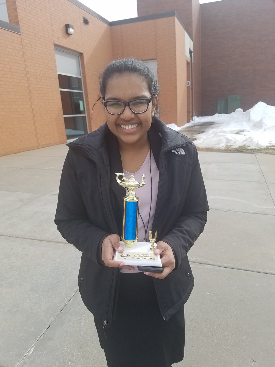 MsJacksonEPHS's tweet photo. A million congratulations to the Eden Prairie Mock Trial team on their fantastic performance at the state tournament! Special shoutout to Dharshini Anugu on being named one of the top 12 attorneys in the entire state. Impressed and proud don't even begin to cover it! 🏆❤ https://t.co/1yvz8IgNnF