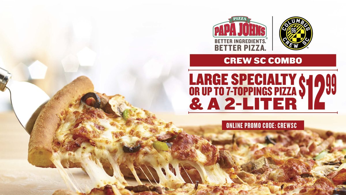 ColumbusCrew's tweet photo. No plans for lunch tomorrow? Pick up a @PapaJohnsCbus pizza 🍕🍕 &amp; watch #CrewSC take the field at 1 p.m.! ⚽️ https://t.co/q8t9ZORcru