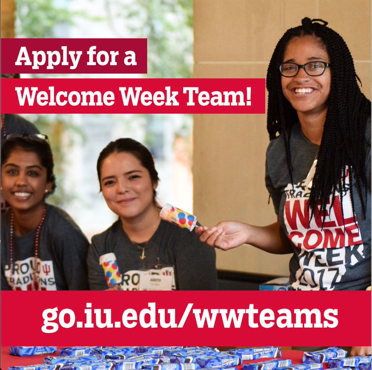 Help us create a welcoming environment for new Hoosiers at McNutt this fall!!! Apply to be part of the Welcome Week Team at go.iu.edu/wwteamsDeadline: March 9th 

#GetInvolved #IUWW