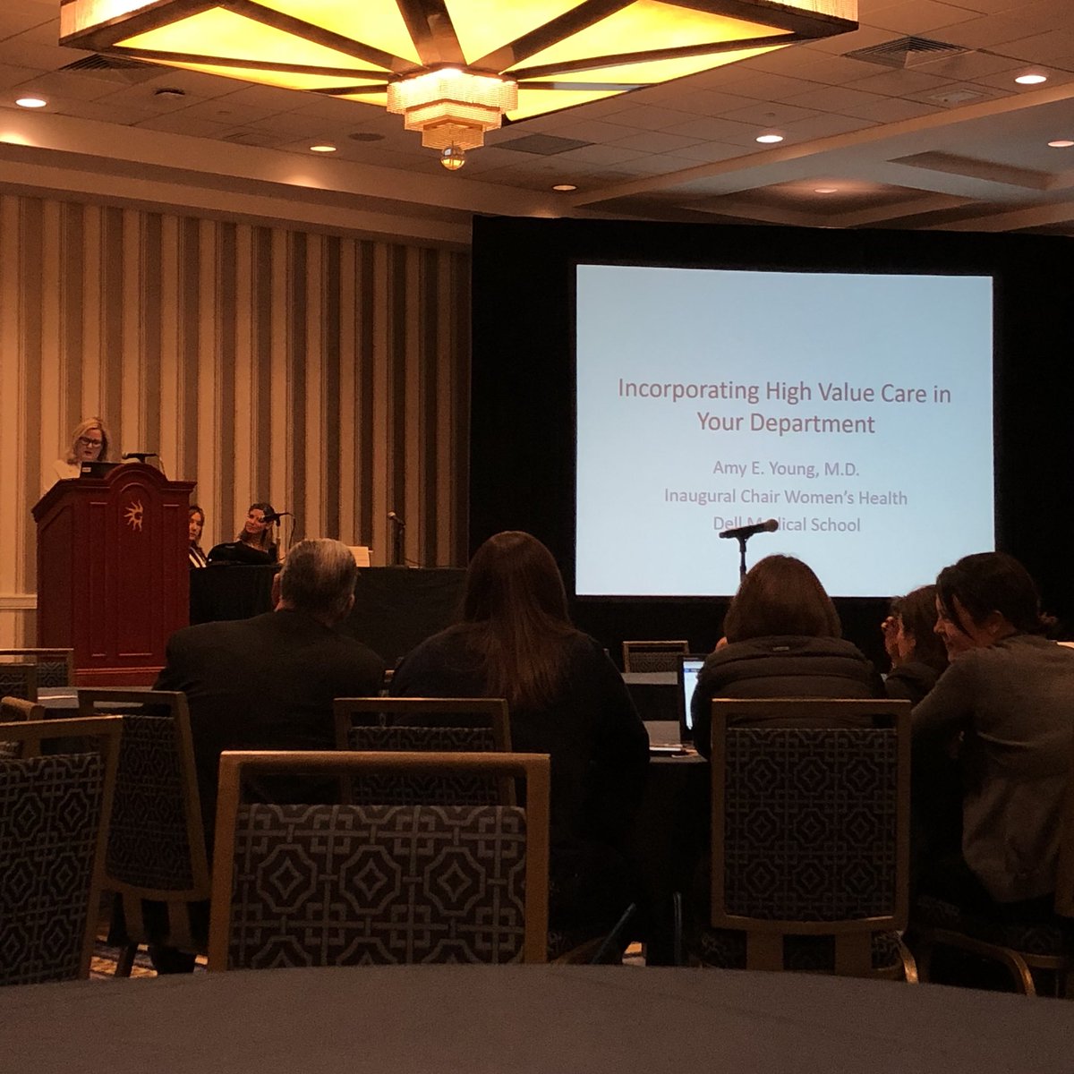 BrowntownK's tweet photo. Drs. Young, Keller, &amp; Demosthenes sharing how they increased knowledge of #valuebasedcare at their institutions - so important! Thanks @umichmedicine and @UMichMedAdmiss for preparing me to engage in the conversation. #innovation #futureofmedicine #2018CAAM @Maya_Michigan https://t.co/NI3FNXoJoz