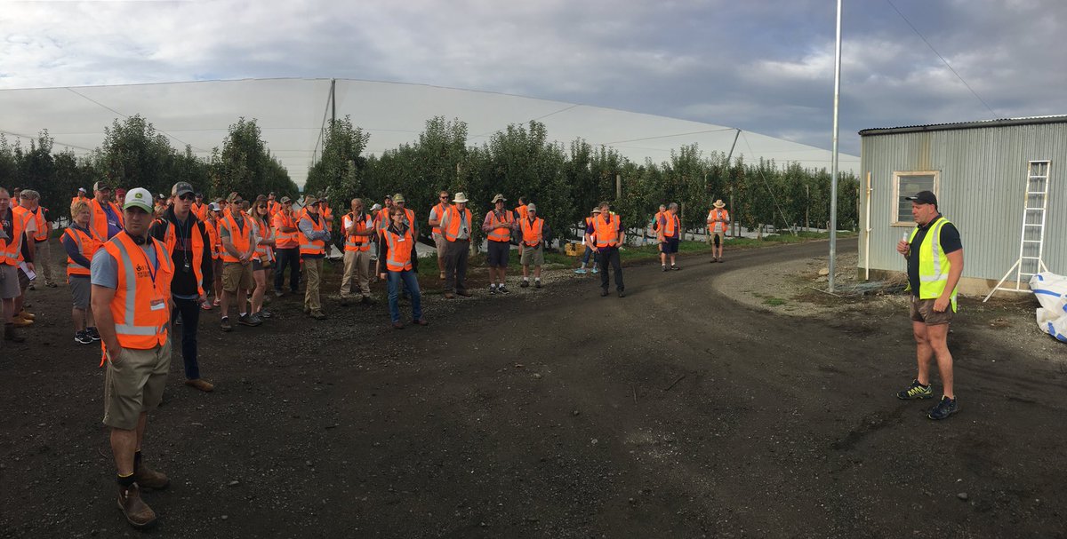 timdwelsh's tweet photo. #iftaNZ  Nelson Day 1 Tour starts at Golden Bay Orchard with owners Heath and Rhys Wilkins emphasis on money back to grower and risk management - Hail nets https://t.co/mWQlBcGSfF