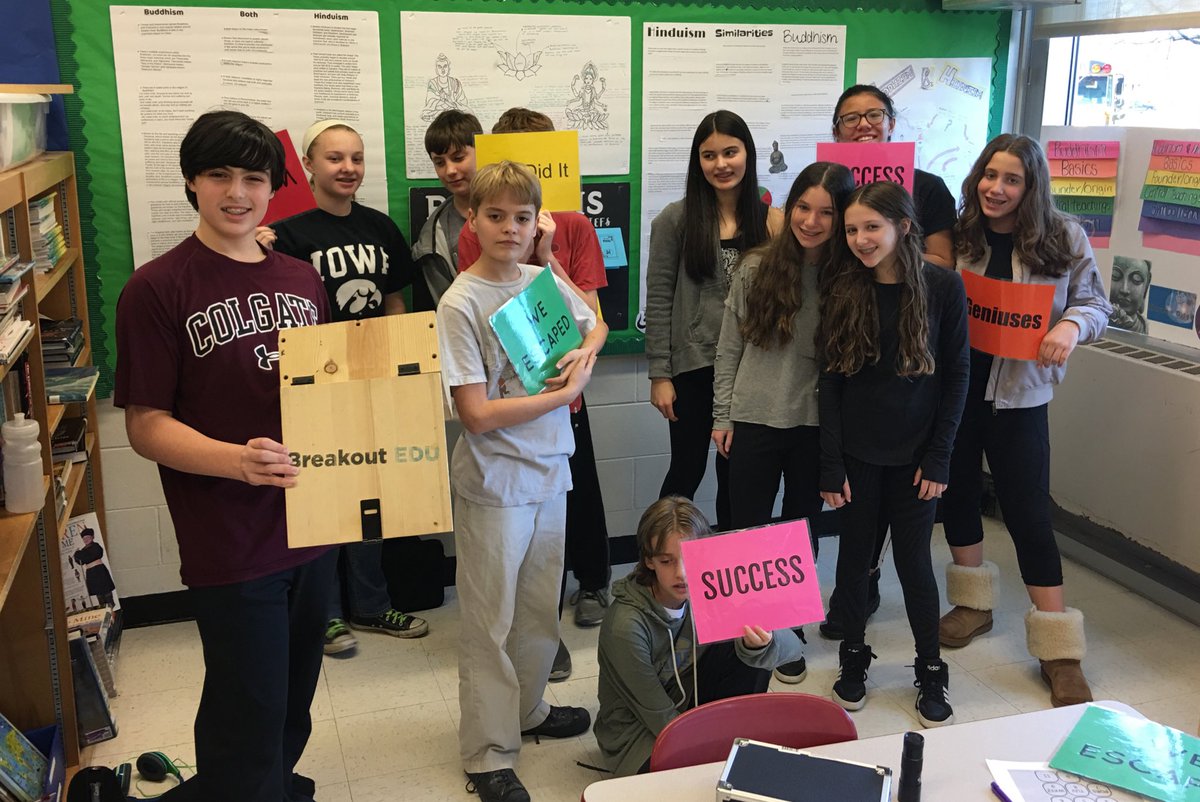 nicole_tye's tweet photo. Several amazing student created breakouts in @SKTeaches 7th grade social studies classes centering on differences between religions #engage109 https://t.co/Rlb30QzSEL