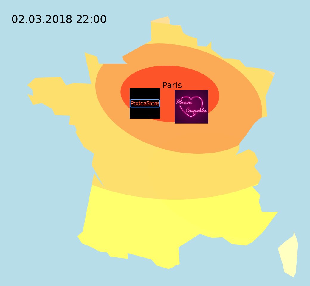 Il fait nuit, on ne voit plus rien. Au loin, une lueur et de la musique : les neons du @podcastore et le chant de <a href="/manonceeb/">Manon Ciboulet</a> pour <a href="/PCoupables/">Plaisirs Coupables</a>
