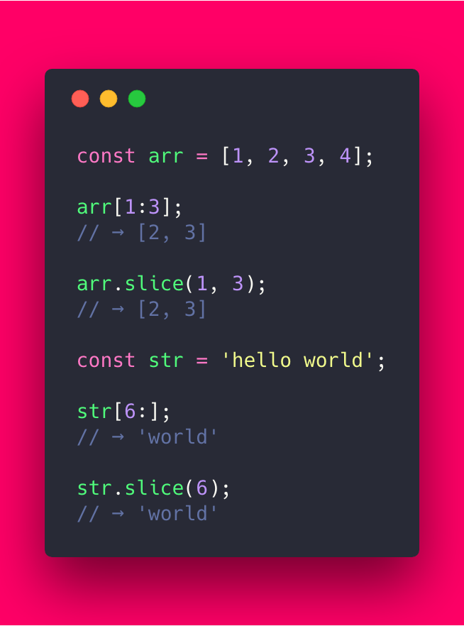 AlvaroPinot's tweet image. Slice notation proposal for adding slice notation syntax to #JavaScript. This is currently at stage 0 of the TC39 process.

↳ github.com/gsathya/propos…

#esnext #nodejs
