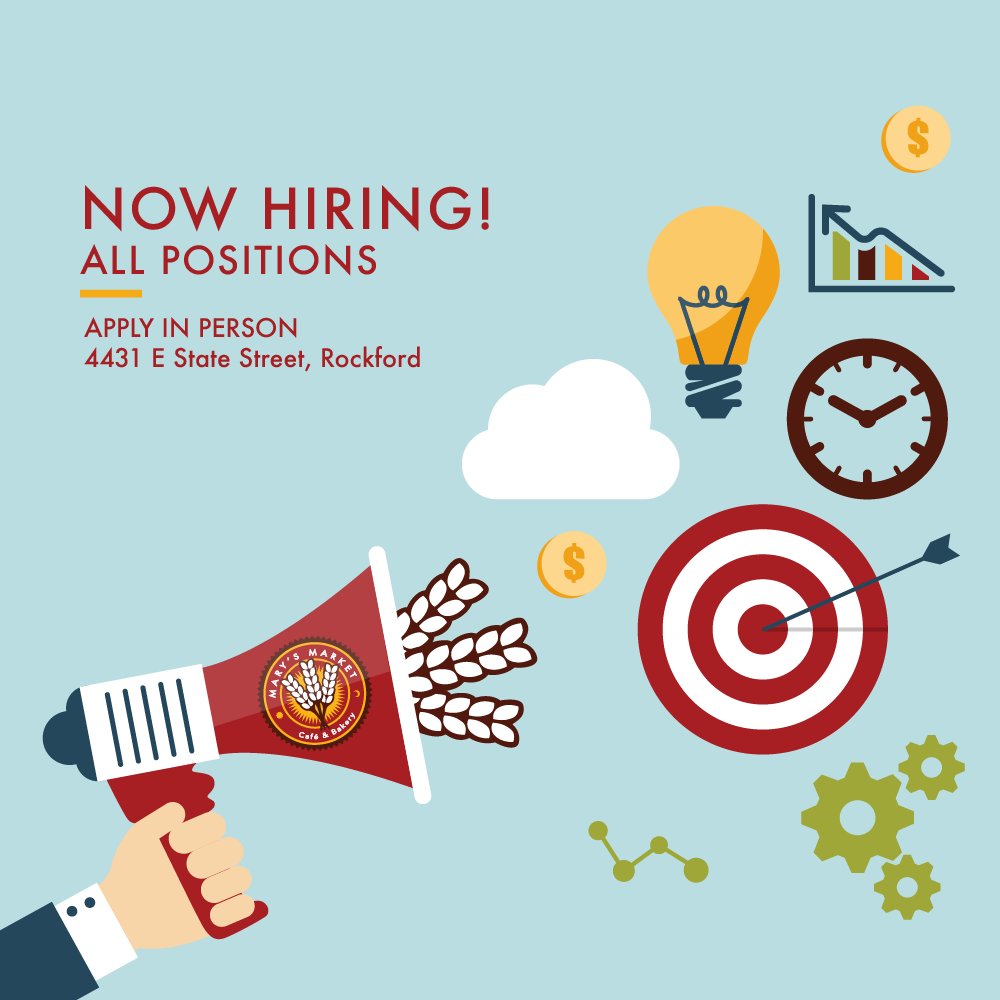 marys_market's tweet image. We're Hiring! If you have any experience or desire to work with a lovely team in a fast-paced environment, please stop by! Apply with your resume in person at our State Street Location. #jointheforce #makefresh #makelocal #makeMarysMarket