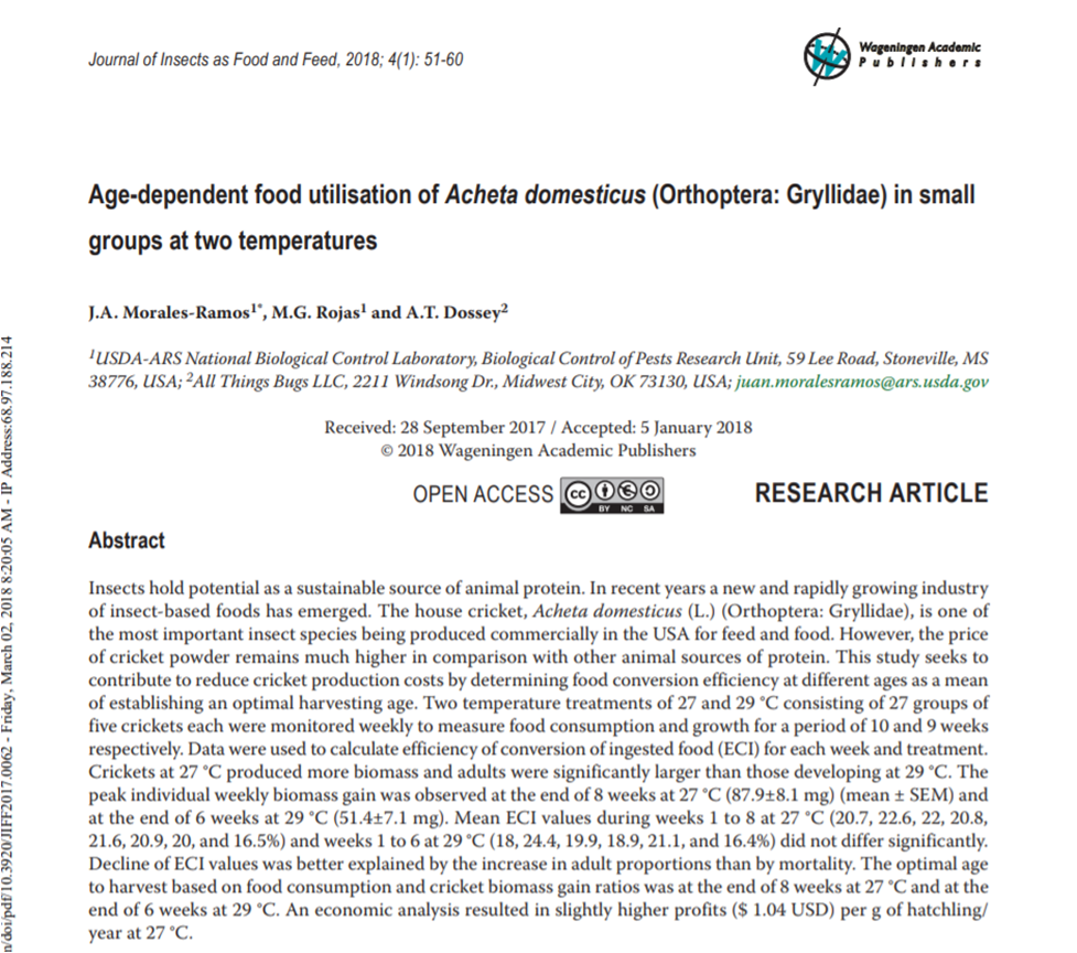 New Article PDF! "Age-dependent food utilization of Acheta domesticus (Orthoptera: Gryllidae) in small groups at two temperatures"

wageningenacademic.com/doi/pdf/10.392…

#FridayFeeling #noreaster #ClimateChange #Crickets #Entomophagy #Protein #Sustainability #Science #Innovation #Technology