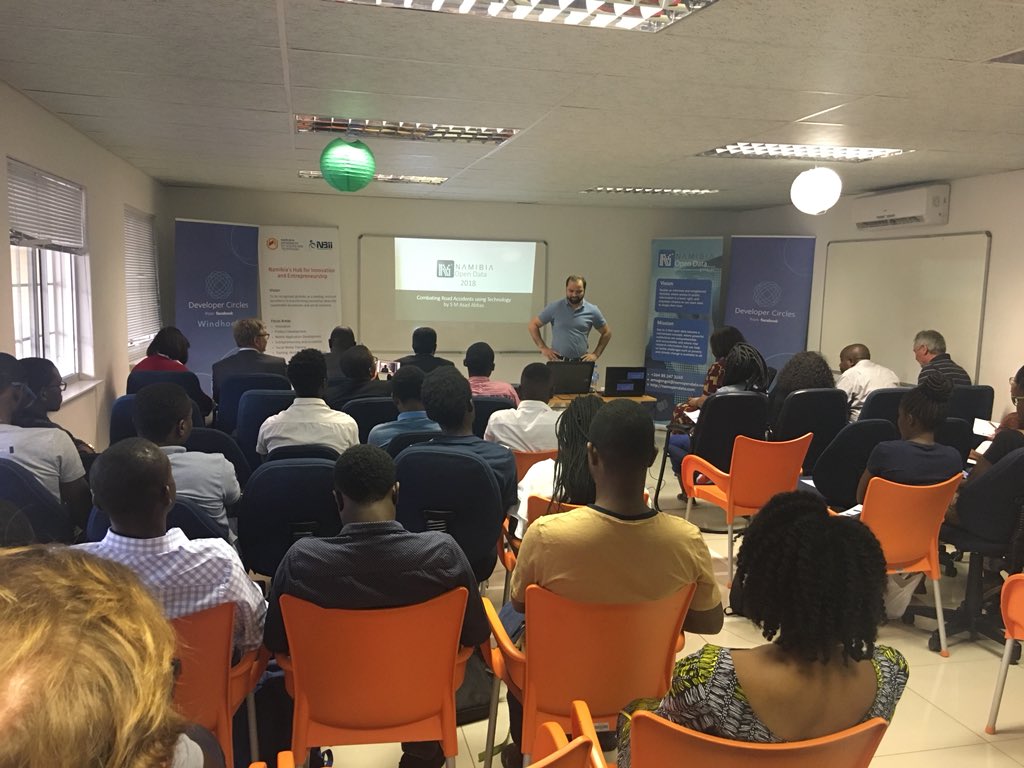 iamnaambo's tweet photo. Mr Asad Abbas, Head:Software Services @ Green Enterprise Solution presenting on Combating Road accidents Using Technology
#OpenDataHackNam18
#OpenDataHack2018
#OpenDataHack18
#RoadSafety #OpenData #Hackathon #Namibia https://t.co/Y2x0qkTDdH