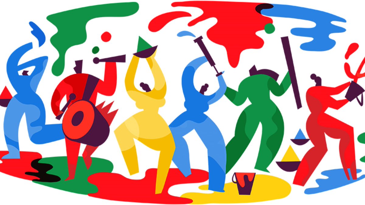 tdkinser's tweet photo. Holi Google doodle celebrates the Hindu holiday with a colorful image of dhol players https://t.co/TXWjPLbPvp #ChannelConsumer #GoogleLogos https://t.co/ecsrWY40Hi