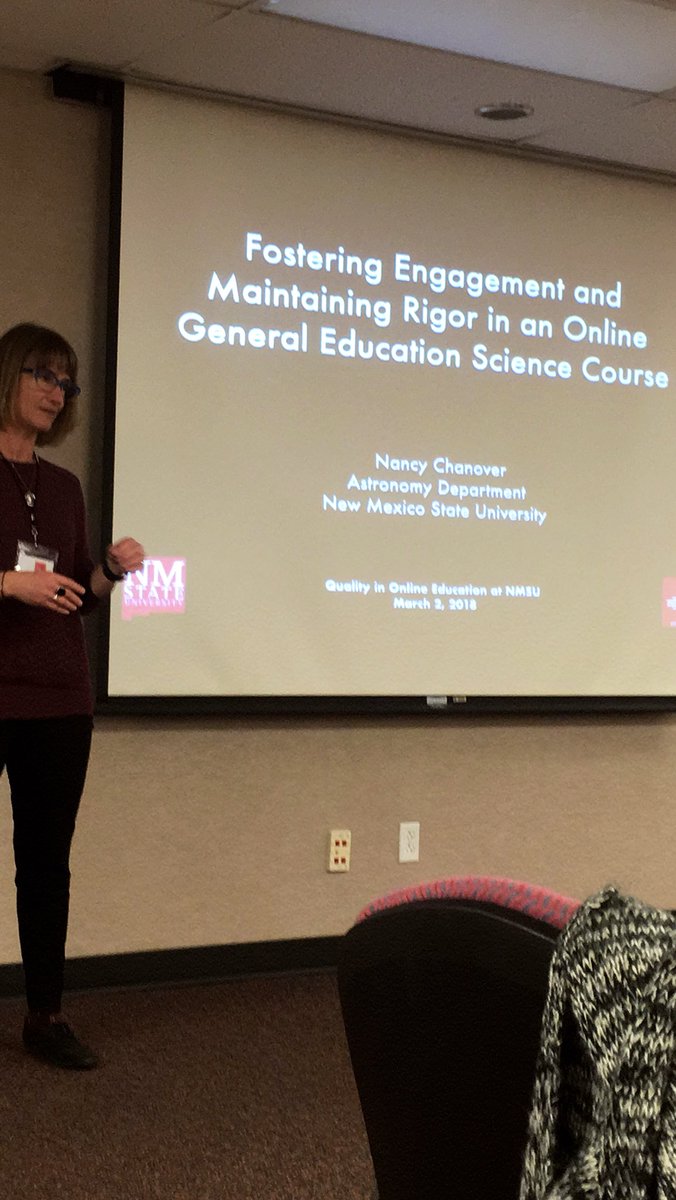 Miley_Grandjean's tweet photo. Attending a session on engagement and rigor in an online gen ed science course. Dr. Chanover is one of our #NMSUOCIP graduates 🙌🏻 https://t.co/ehSJnUhisK