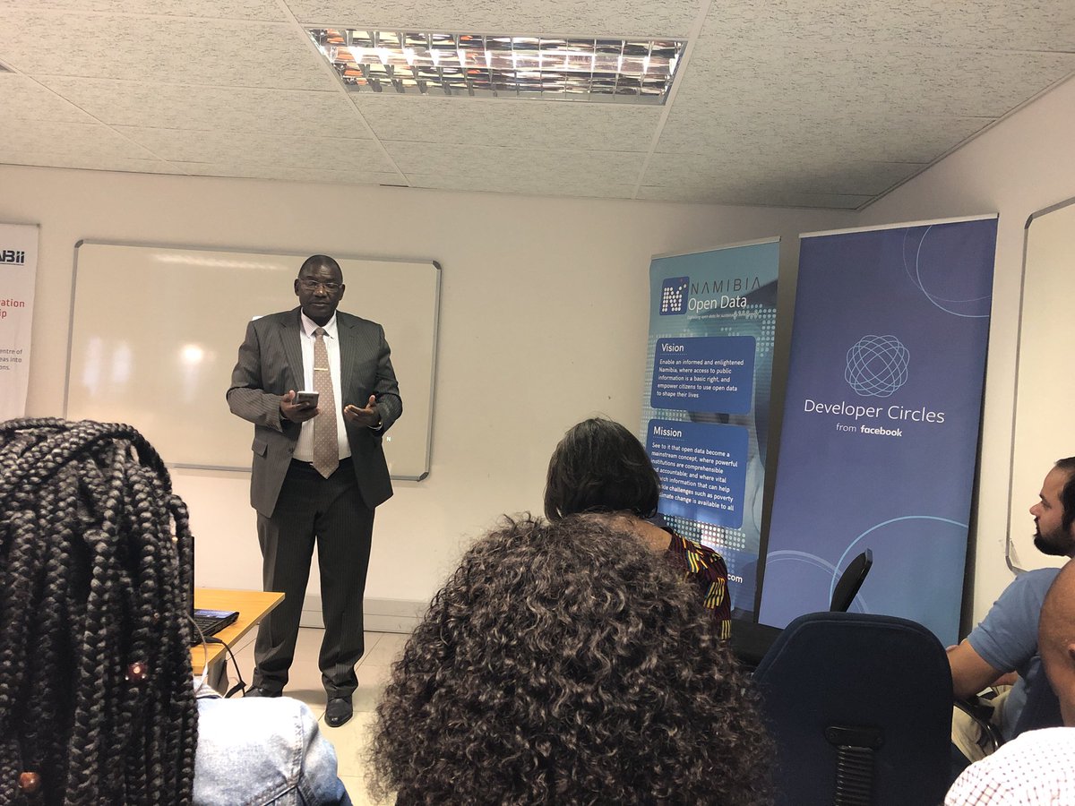 Nashilongo's tweet photo. @MICTNamibia Minister Stanley Simataa addresses the Hackers. Acknowledge ICT is not just a disruptor but an enhancer for Development #ICT4D #ICTPolicy
#OpenData #OpenDataHackNam18 https://t.co/a8DDIe88vx