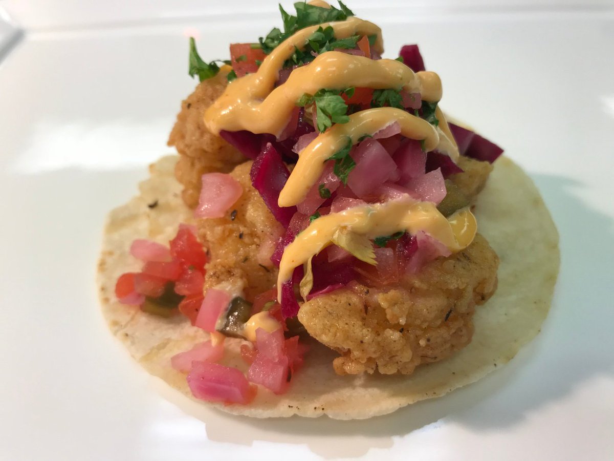 .@WCTheGrillRoom's flavorful Plate #Lunch selections include #Lent friendly options like golden fried shrimp paired with pickled red cabbage and pico. #EaterNola #Seafood
