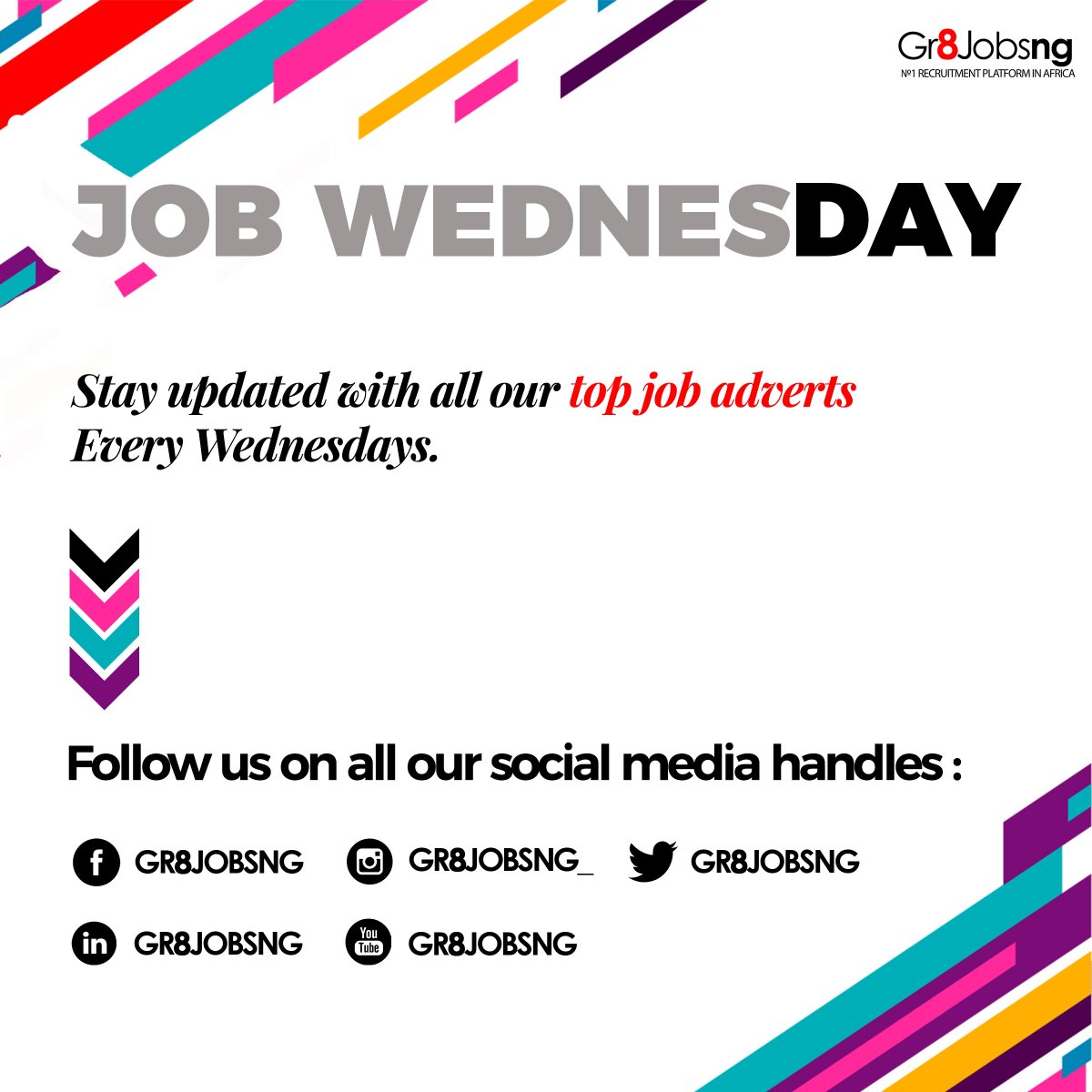 gr8jobsng's tweet photo. Here is another great news for all our job seekers.

Gr8jobsng has decided to make every Wednesday of the week 
A #JOBWEDNESDAY

We would be posting all our job vacancies on all our social media handles.
Stay updated. https://t.co/rYruL1uG00