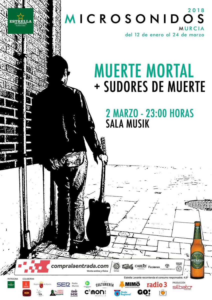 MTebarA's tweet photo. Mis conciertos recomendados para hoy en la #RegiónDeMurcia son:
1º_ #Microsonidos con #SudoresDeMuerte + #MuerteMortal en la #SalaMusik 23h · >6€ y…
2º_ #Gatillazo + #LobosHumanos en el #GarajeBeatClub 23h · >12€ https://t.co/R2lvsCL9UJ