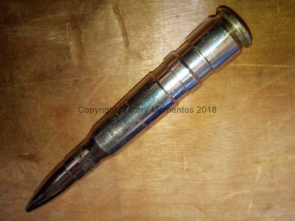 MilitaryMemento's tweet photo. 0.50 Cal Inspectors / Dummy round. One-piece construction with a hollow center and chrome plated. Unusual design, maker unknown. https://t.co/F9z0YcRp67