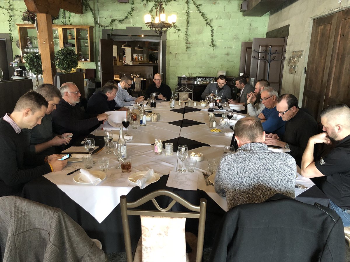 BillJanzen's tweet photo. And it starts! The #SnowDay didn’t stop any of these fine gentlemen from kicking off the first meeting of the @WiseGuysCharity golf committee at @coppolasristo. The tournament is July 18 at Lookout Point Golf Club, plan to be there! #GuysGivingBack https://t.co/Ue9sjLZJQ7