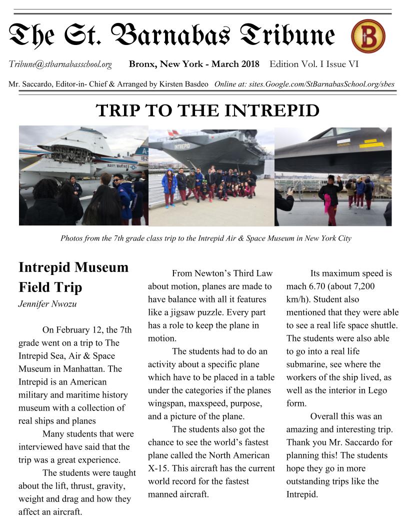 Mr_Saccardo's tweet photo. The March edition of the St. Barnabas Tribune is here! Be sure to pick up a copy or check us out online! https://t.co/zuAQHAwaqb #StudentNewspaper @StBarnabasES @BarnabasBronx @CWCatholicSchls https://t.co/Vzft8acEyU