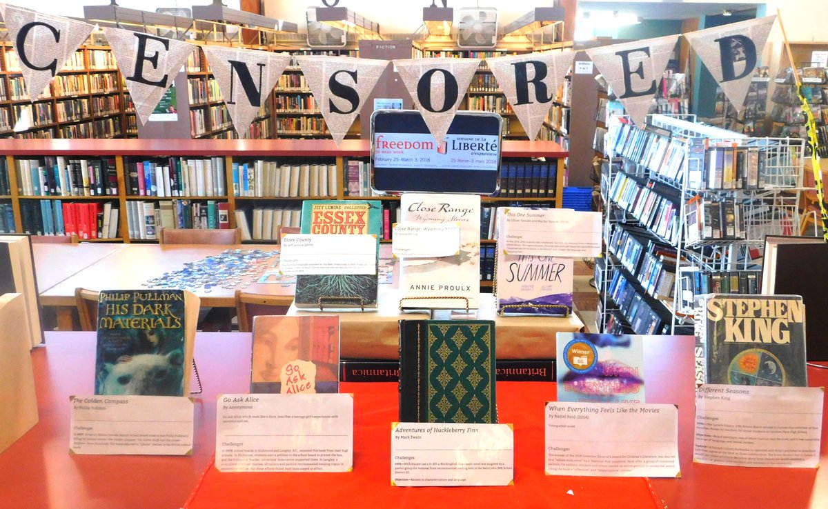 CBRLibrary's tweet photo. Celebrate #FreedomtoRead Week, and join the fight against censorship by checking out a banned or challenged book from our display at McConnell Library! @Freedom_to_Read #CBRLibrary #challengeaccepted #FreedomToReadWeek #publiclibraries https://t.co/4ykM2EVwn8