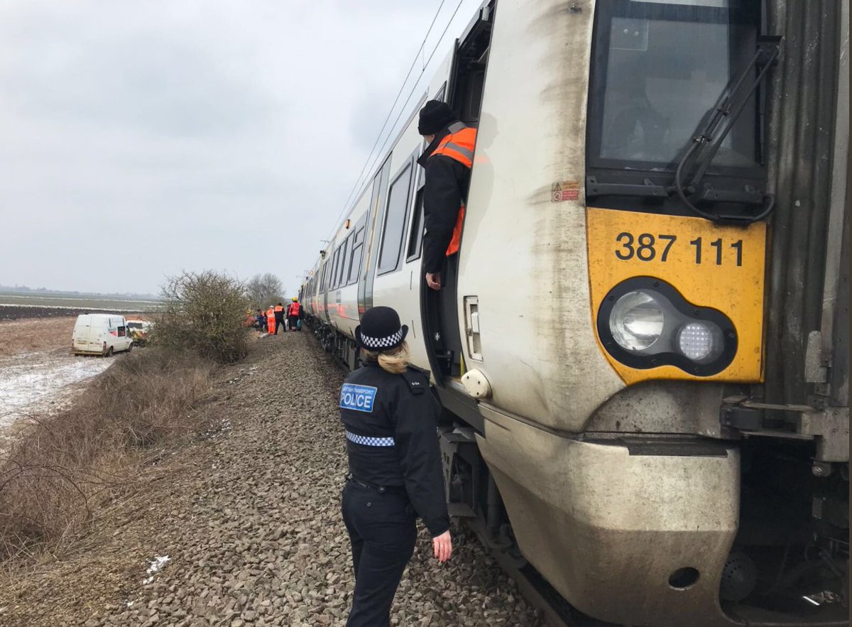 About 40 people were rescued from a train earlier after overhead power lines came down near Littleport.  It added to disruption to services on @GNRailUK. Pics: @BTPCambs